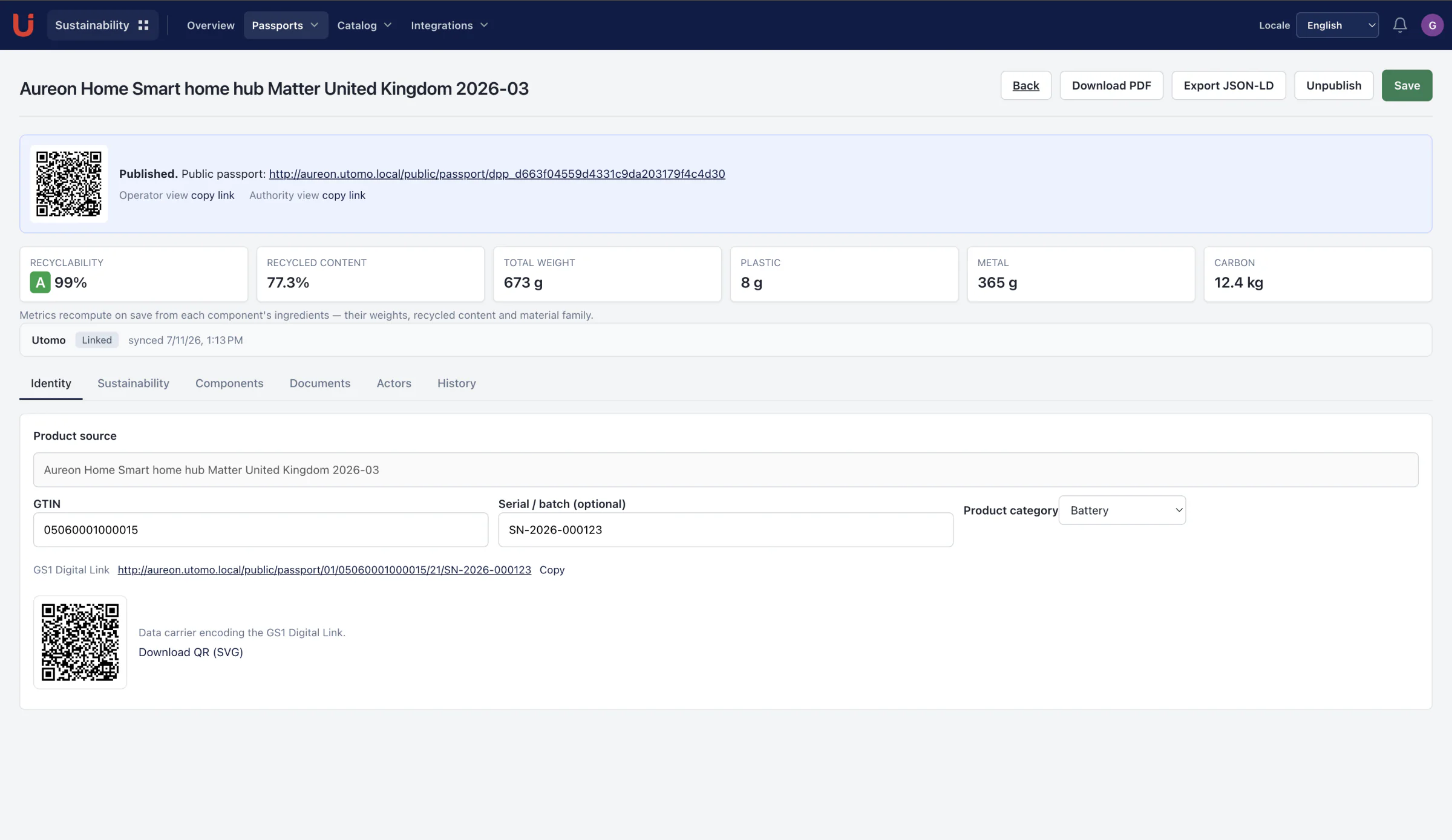 UTOMO Sustainability application interface